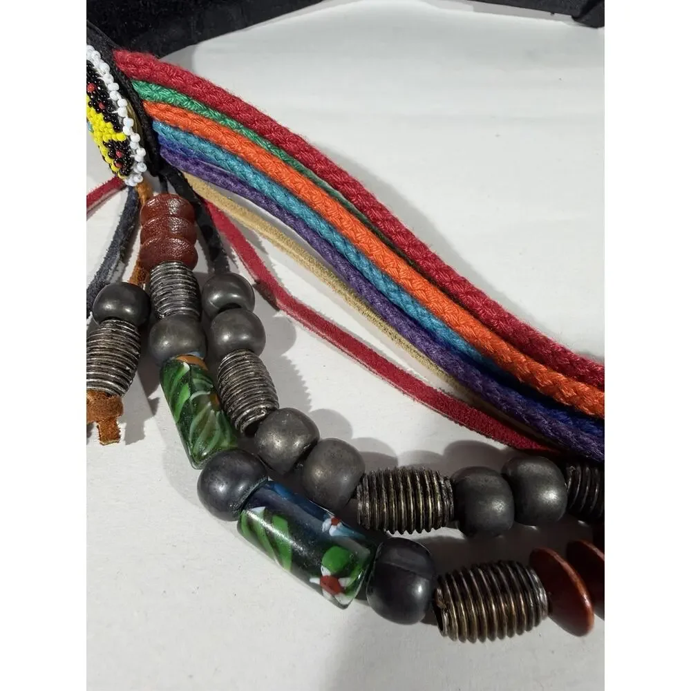 Vintage Ginnie Johansen Belt Beaded Dangle Braided Rope Western USA 80s